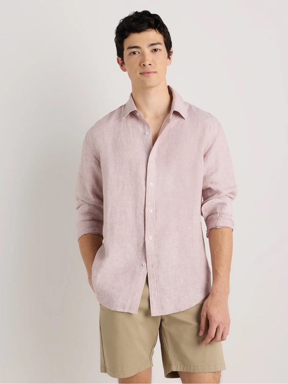 Quince • 100% European Linen Men's Vintage Pink Chambray Button-Up Shirt